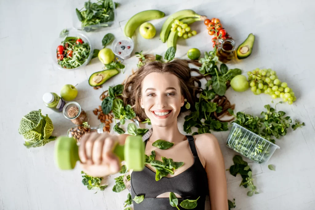 women with healthy food